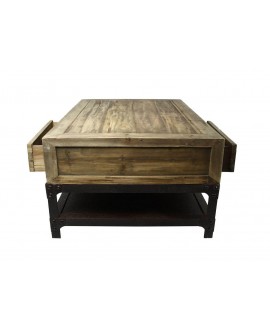 Table basse industrielle 4 tiroirs MADISON bois et métal noir