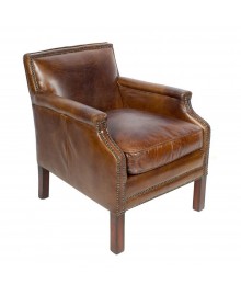 Fauteuil confortable WINSTON cuir marron vintage