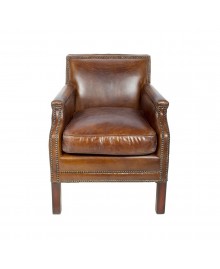 Fauteuil confortable WINSTON cuir marron vintage