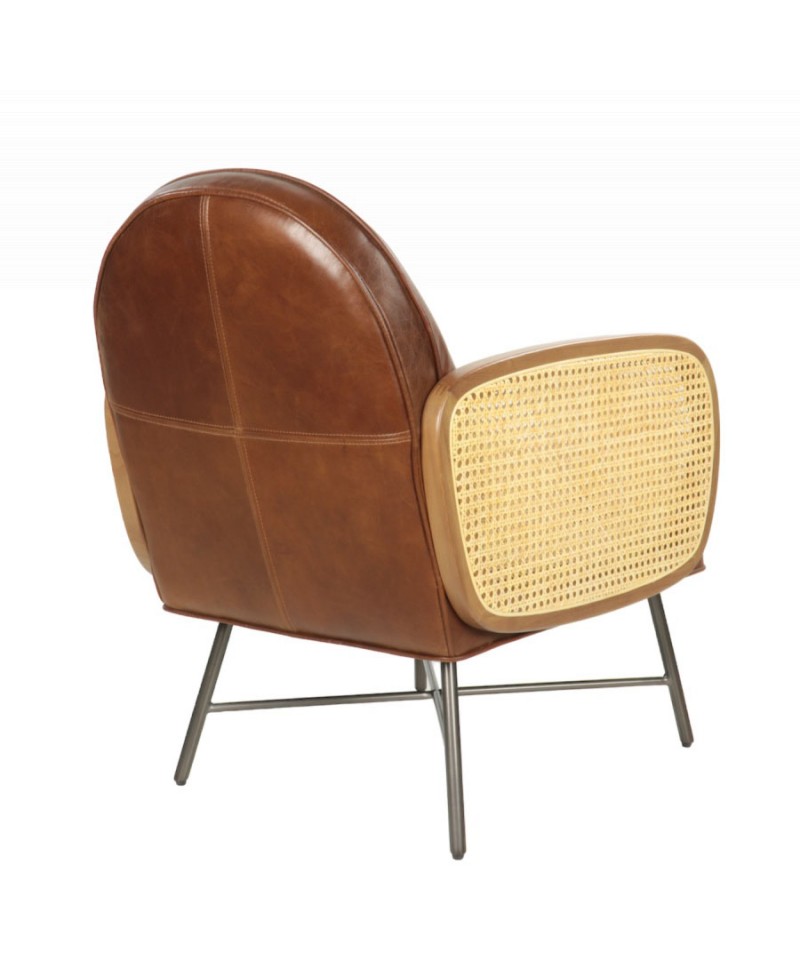 Fauteuil Club Saigon Cuir Marron Vintage Accoudoirs Cannage fauteuil-club-saigon-cuir-marron-vintage-accoudoirs-cannage